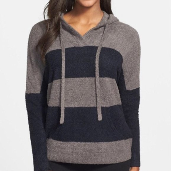 Barefoot Dreams 'Bamboo Chic Lite' Hoodie in MIDNIGHT / COCOA (S/M) - Picture 2 of 5